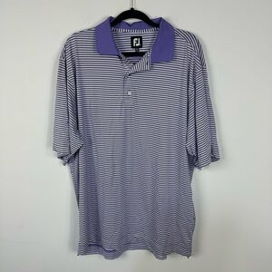 Footjoy Purple & White Striped Short Sleeve Polo Top Performance Golf Sporty